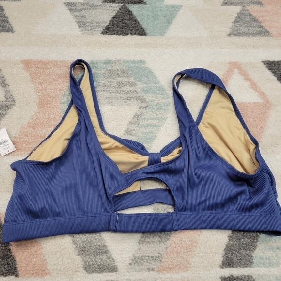 Old Navy Ribbed Blue Keyhole Front Tie Bikini Top Size 4X NEW - Picture 3 of 6